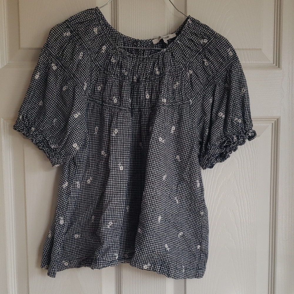 Madewell Black and White Checkered Blouse